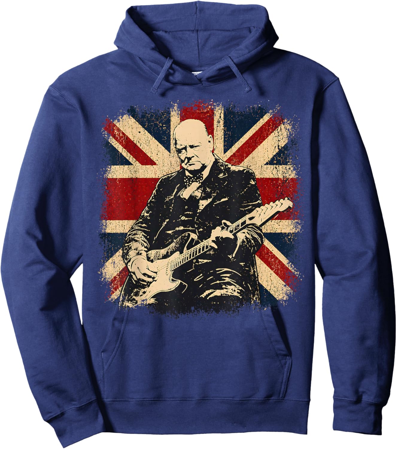 Winston Churchill Playing Electric Guitar Rocker Humor Hoodie - Hoodie | Navy
