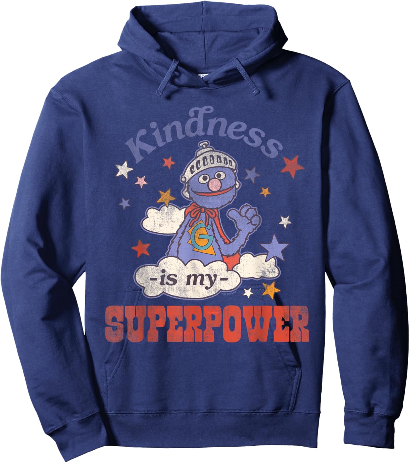 Sesame Street Vintage Heart Grover Kindness is My Superpower Hoodie - Hoodie | Navy