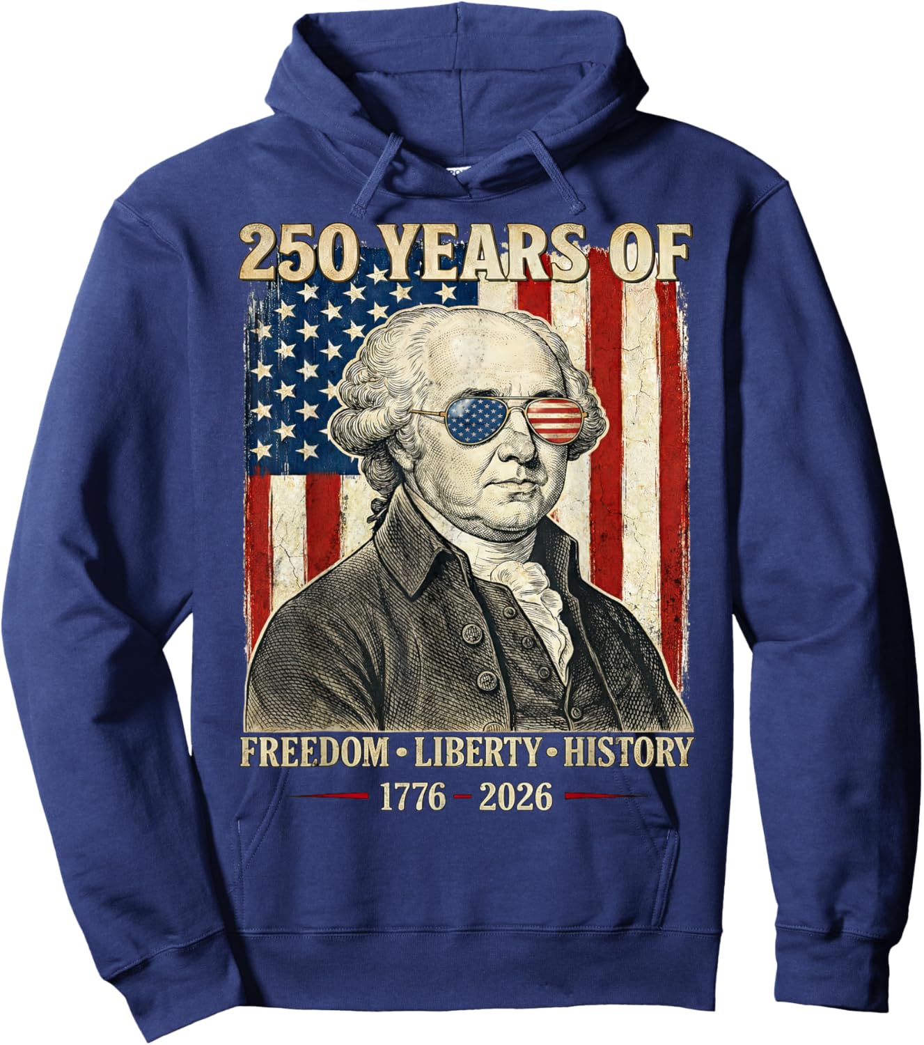 250 Years of Freedom Liberty History John Adams Retro Hoodie - Hoodie | Navy