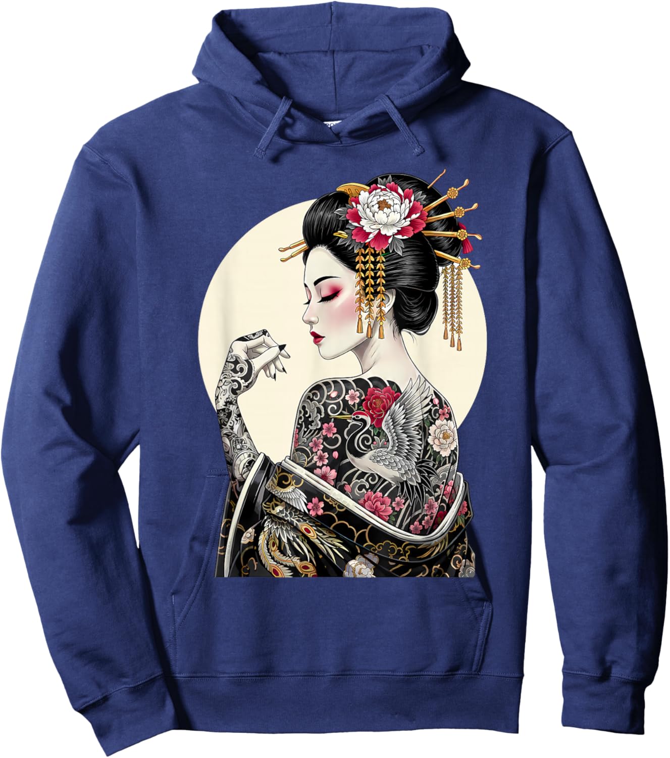 Tattooed Geisha Japanese Souvenir Meet Me in Japan Tattoo Hoodie - Hoodie | Navy