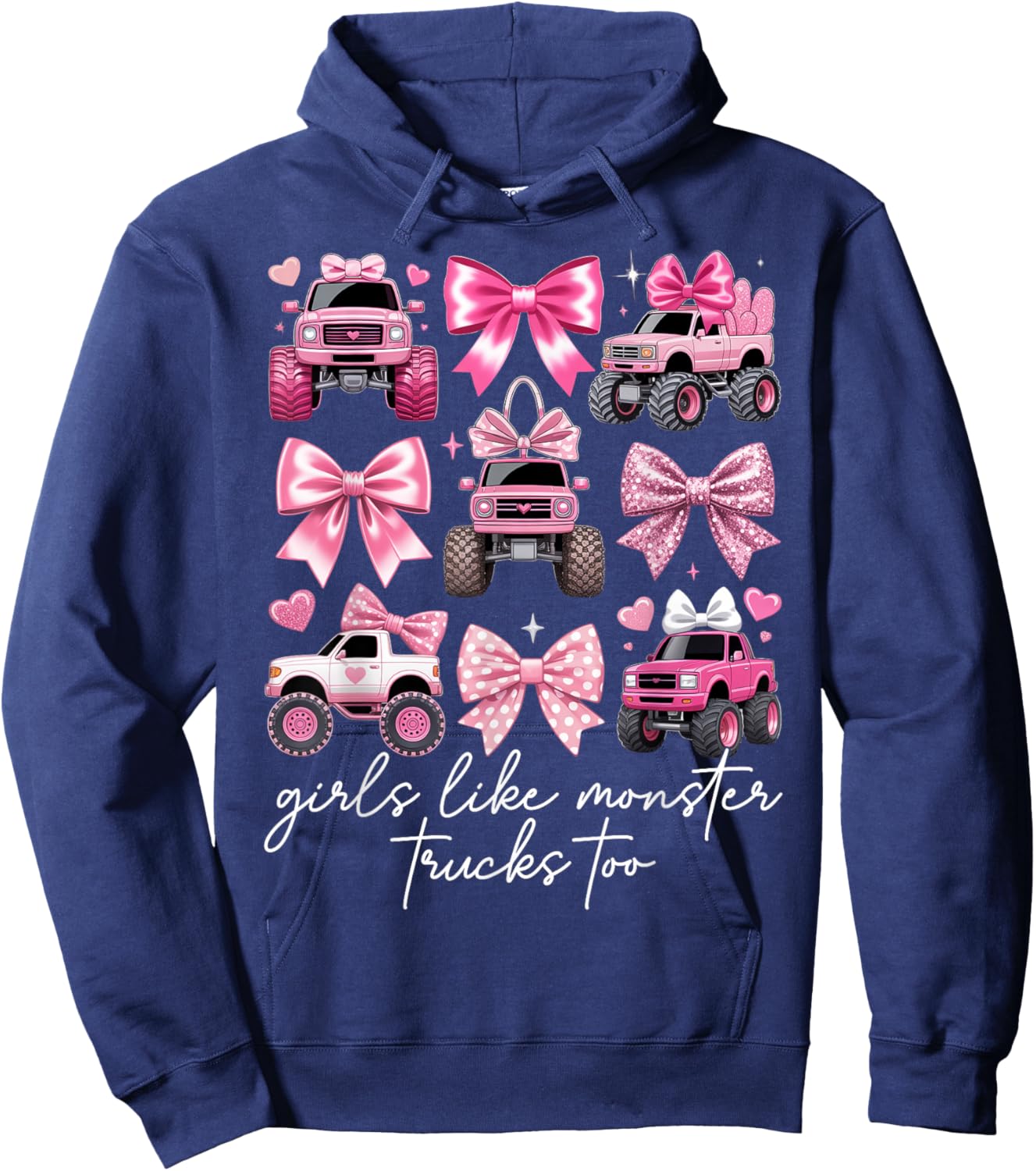 Girls Like Monster Trucks Too Coquette Monster Truck Girls Hoodie - Hoodie | Navy