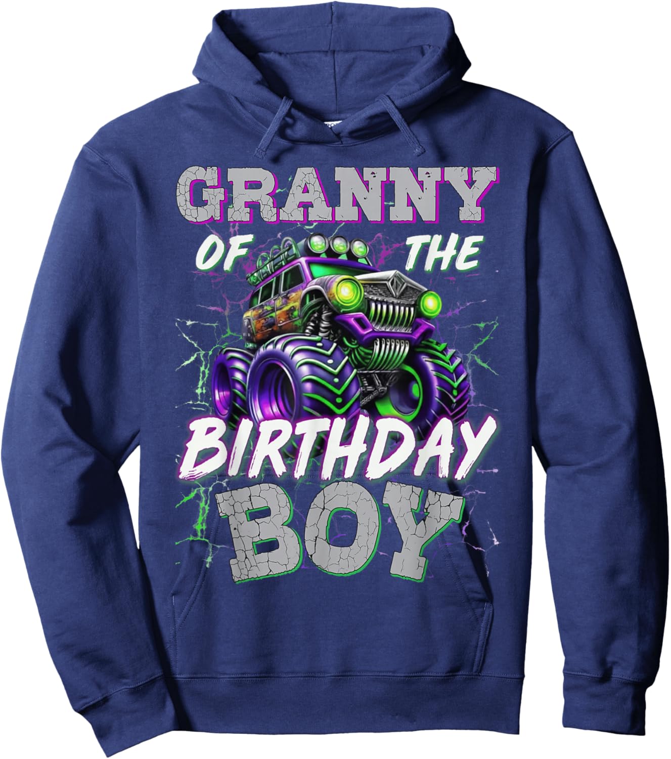 Granny of Birthday Boy Monster Truck Family Matching Hoodie - Hoodie | Navy