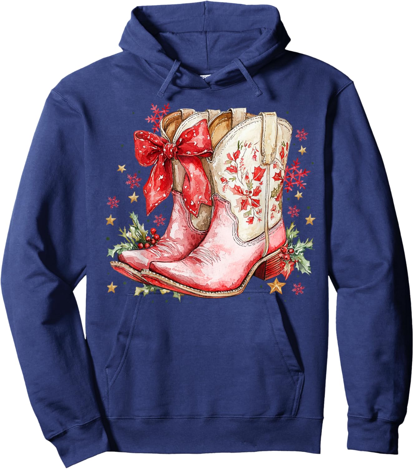 Western Christmas Family Pajamas Bow Cowgirl Cowboy Boots Hoodie - Hoodie | Navy