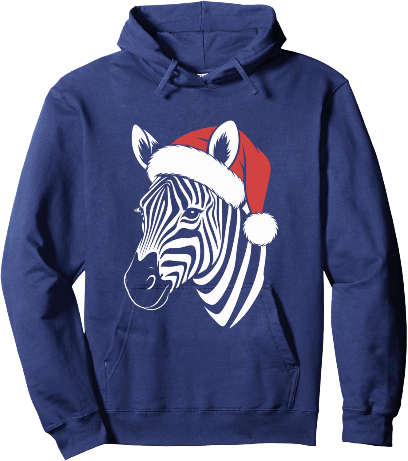 Christmas Zebra Face, Zebra Wearing Santa Hat Hoodie - Hoodie | Navy