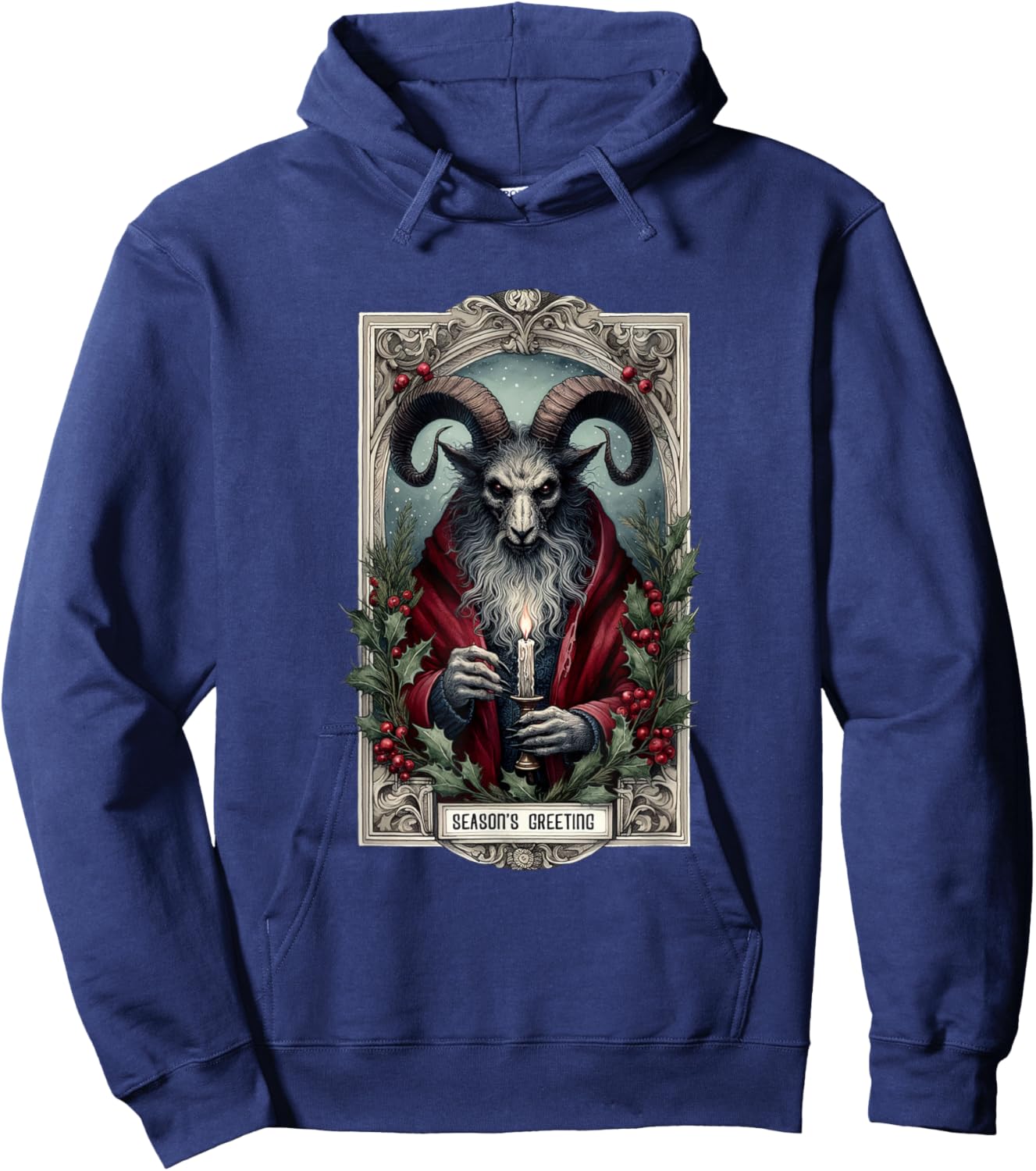 Season And Greeting Krampus Tarot Christmas Horror Holiday Hoodie - Hoodie | Navy