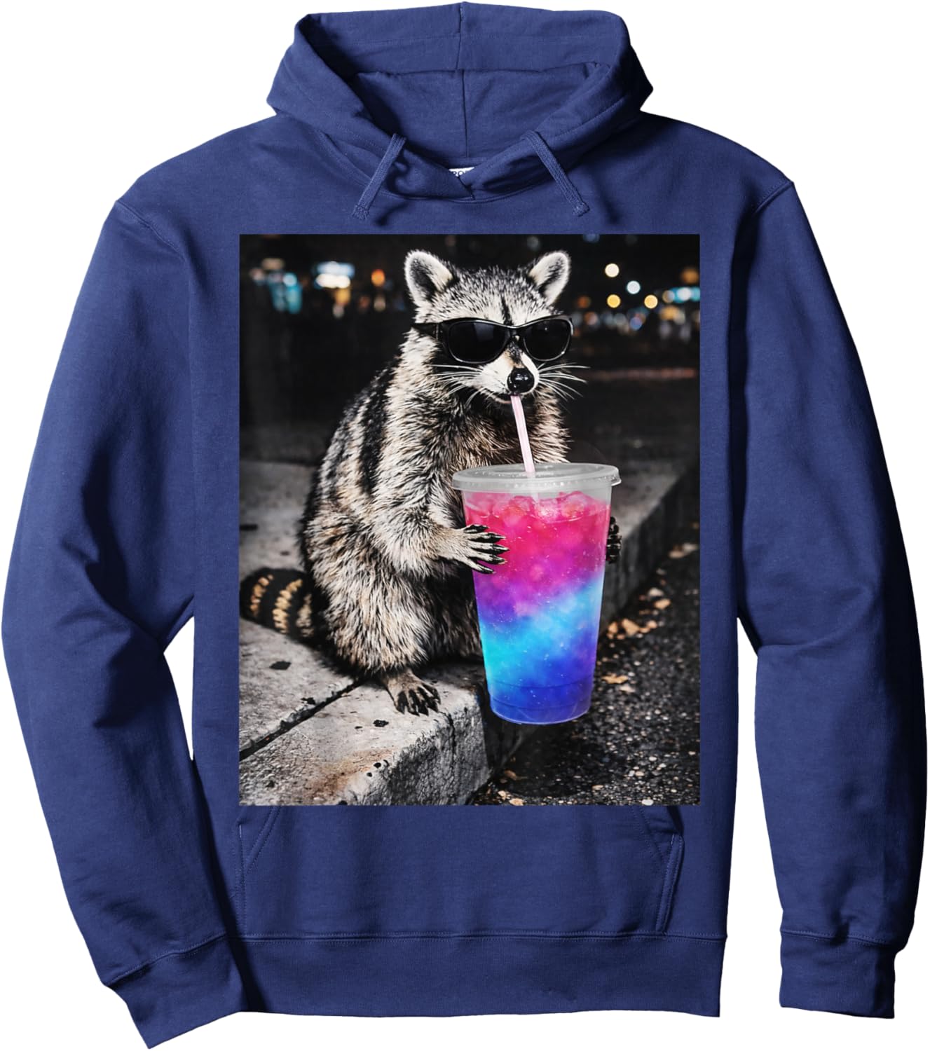 Raccoon Drinking Loaded Tea Cup Funny Animal Meme Hoodie - Hoodie | Navy