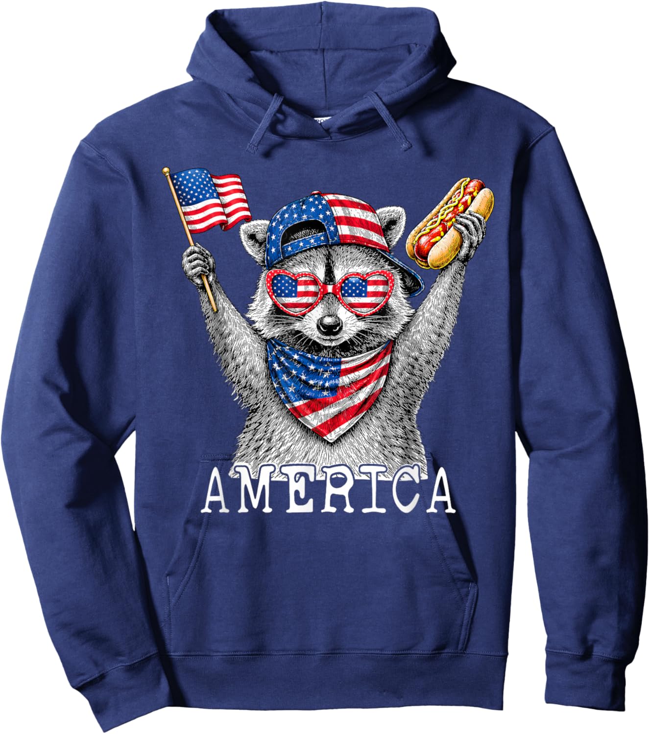 America Meme Raccoon Hot Dog 250 Years 1776 2026 4th of July Hoodie - Hoodie | Navy