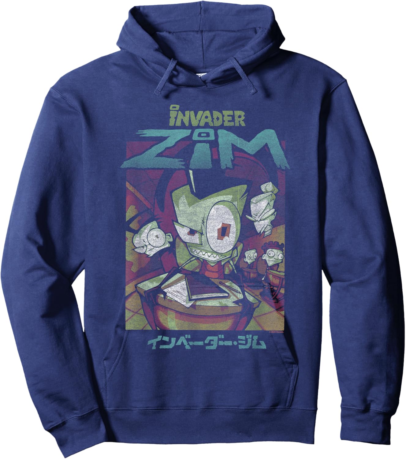 Invader Zim Classroom Scene with Kanji Retro Y2K Cartoon Hoodie - Hoodie | Navy