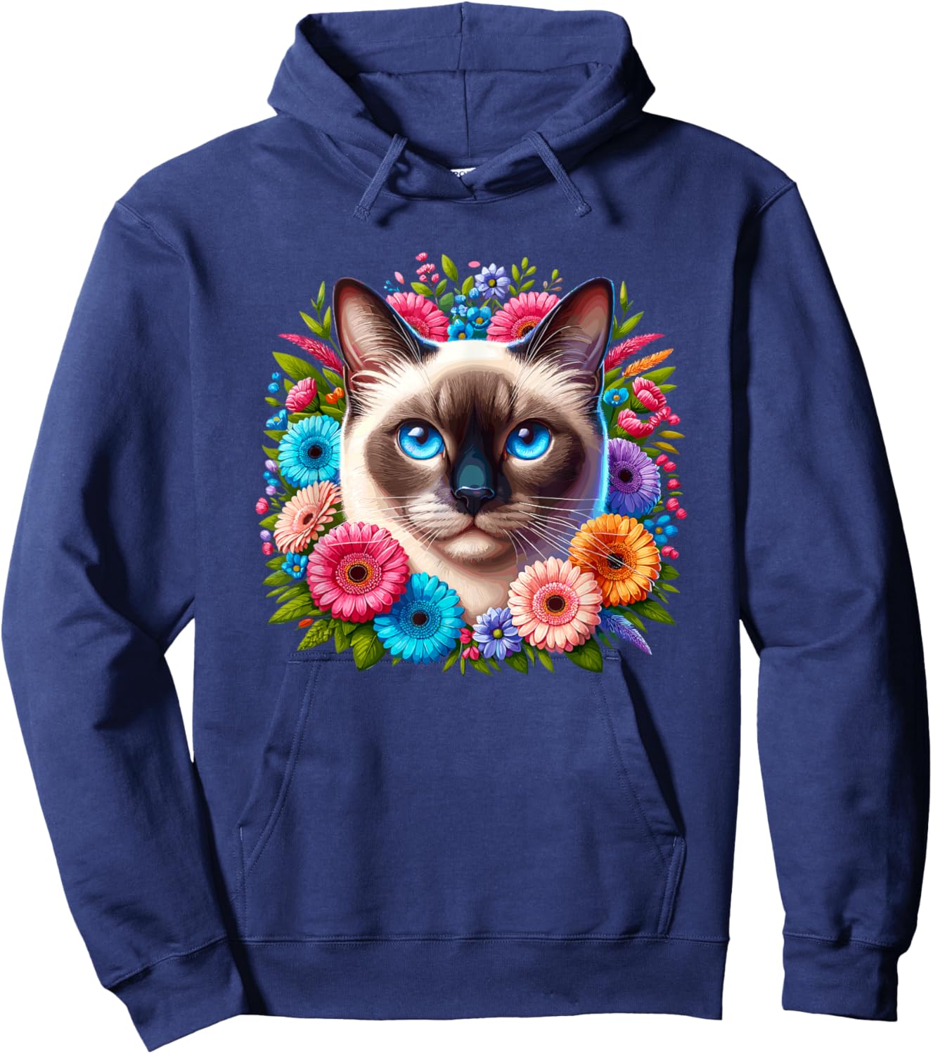 Floral Flowers Siamese Cat Meezer Men Women Kids Hoodie - Hoodie | Navy