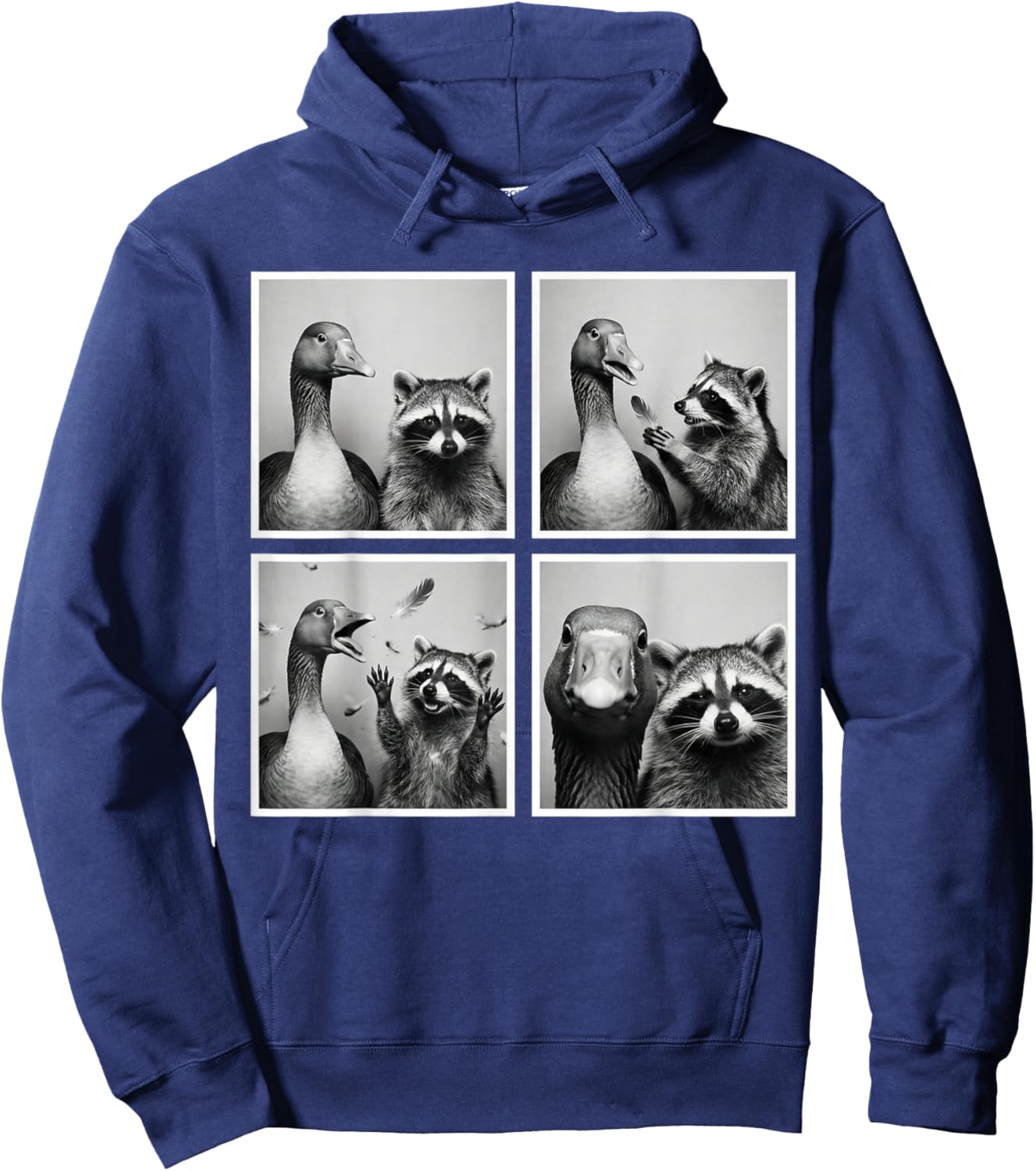 Funny Goose and Raccoon Photobooth Best Friends Chaos Selfie Hoodie - Hoodie | Navy