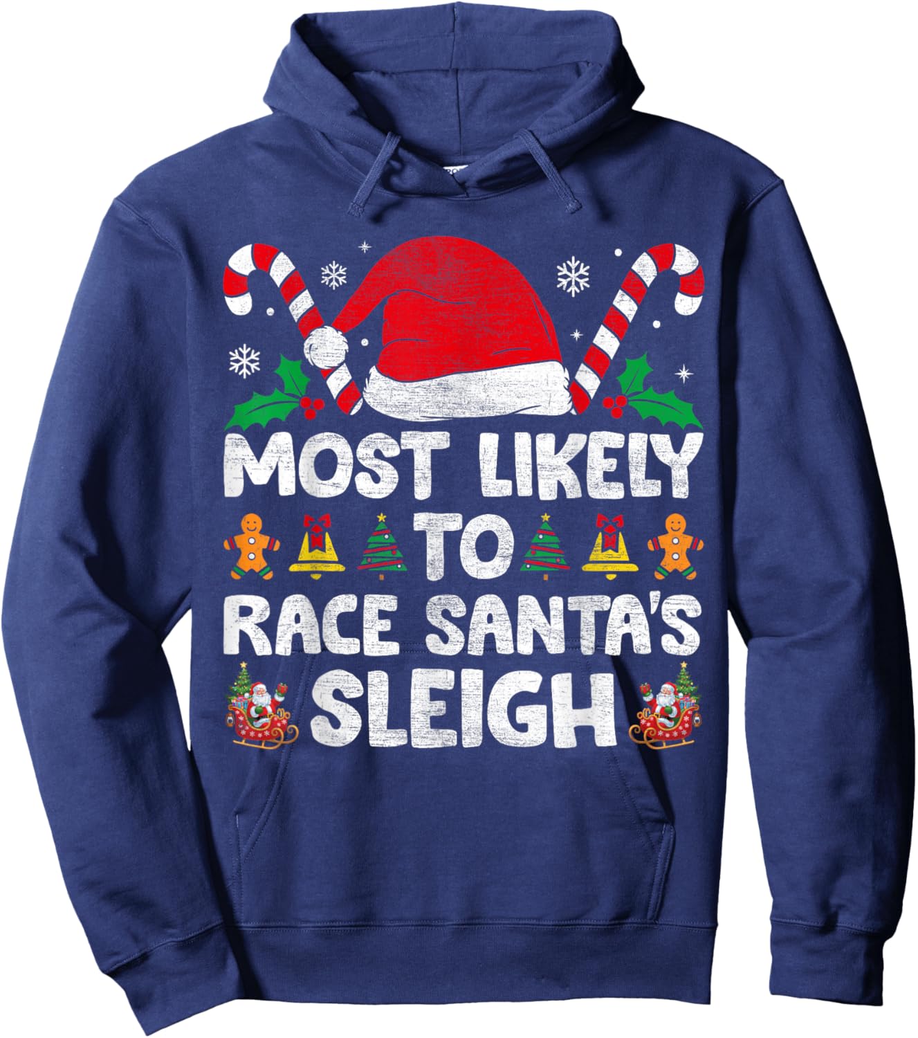 Most Likely To Race Santa's Sleigh Christmas Family Matching Hoodie - Hoodie | Navy