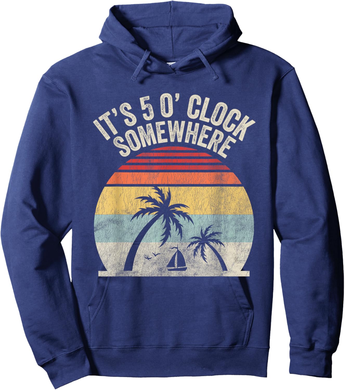 It's 5 O'Clock Somewhere Retro Beach Sunset Hoodie - Hoodie | Navy