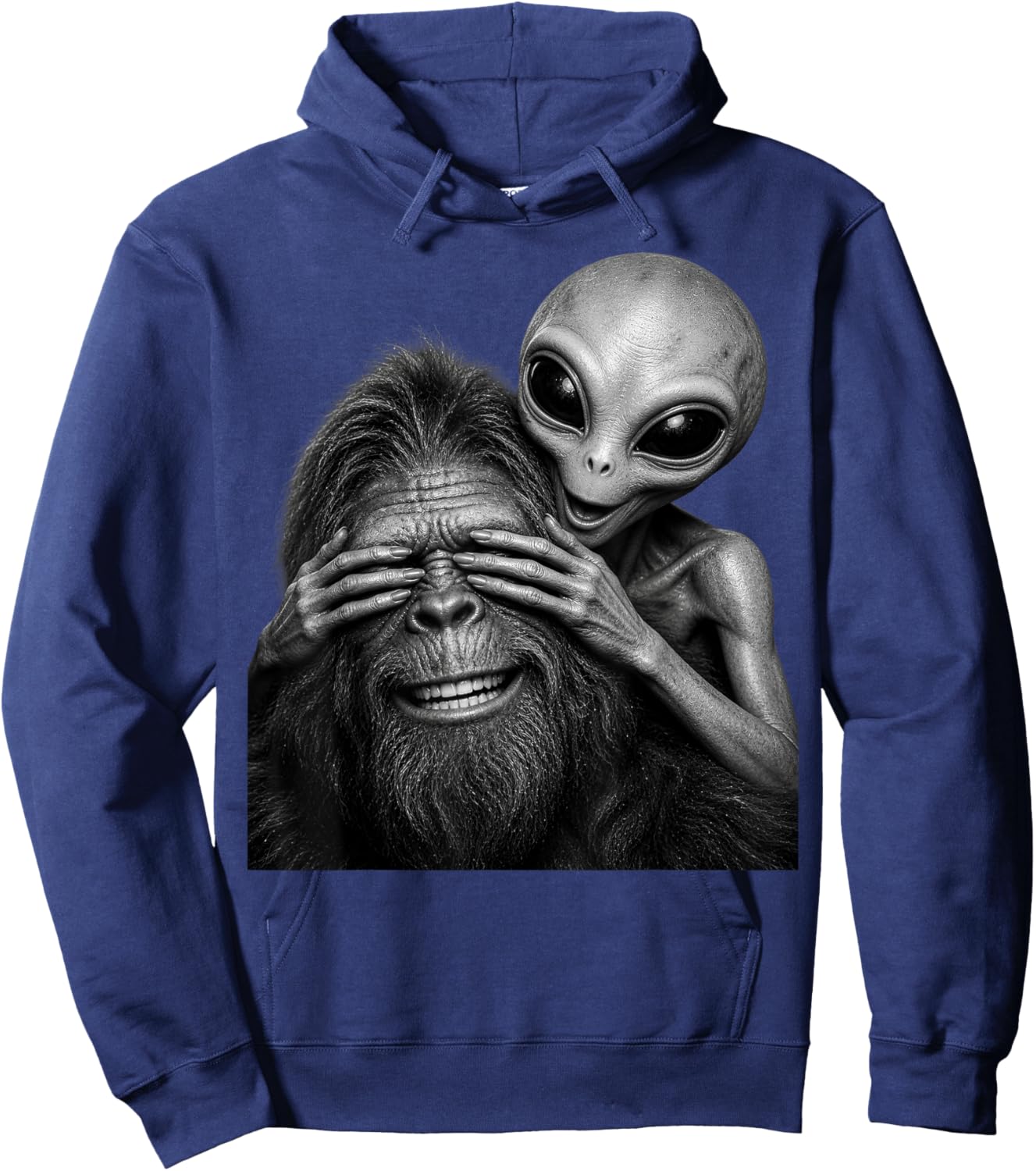 Alien Bigfoot See No Evil Funny Sasquatch UFO Conspiracy Hoodie - Hoodie | Navy