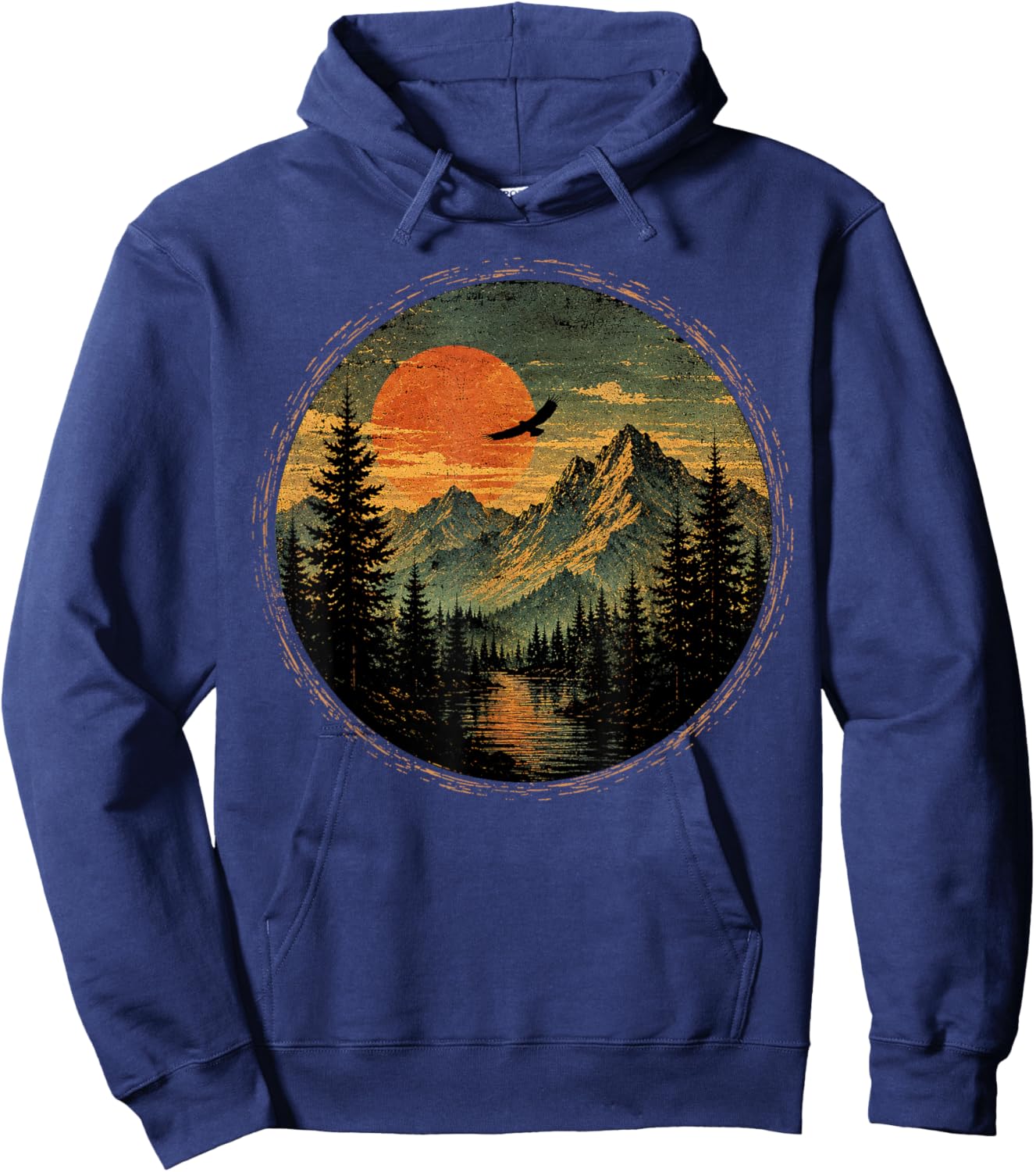 Vintage Camping Forest Trees Wildlife Nature Lover Outdoor Hoodie - Hoodie | Navy