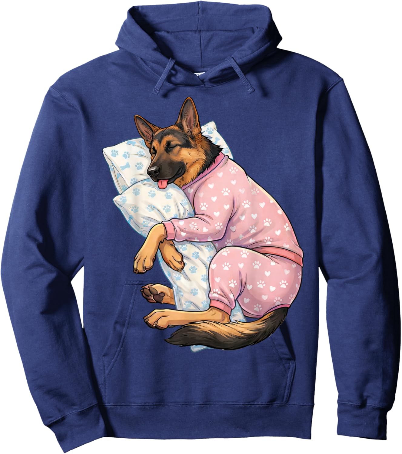 Cute German Shepherd Dog Sleeping in Pajamas Bedtime Art Hoodie - Hoodie | Navy