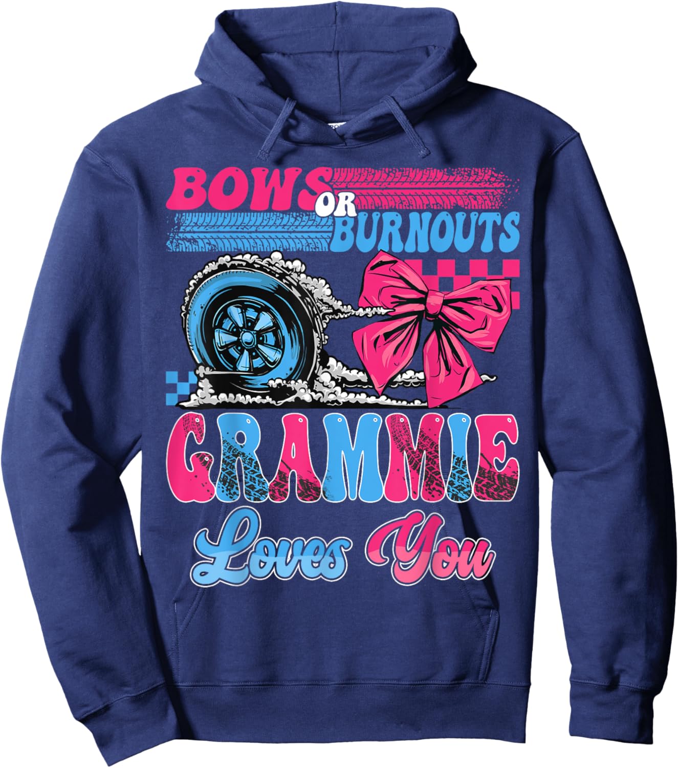 Burnouts or Bows Grammie Loves You Pink Blue Gender Reveal Hoodie - Hoodie | Navy