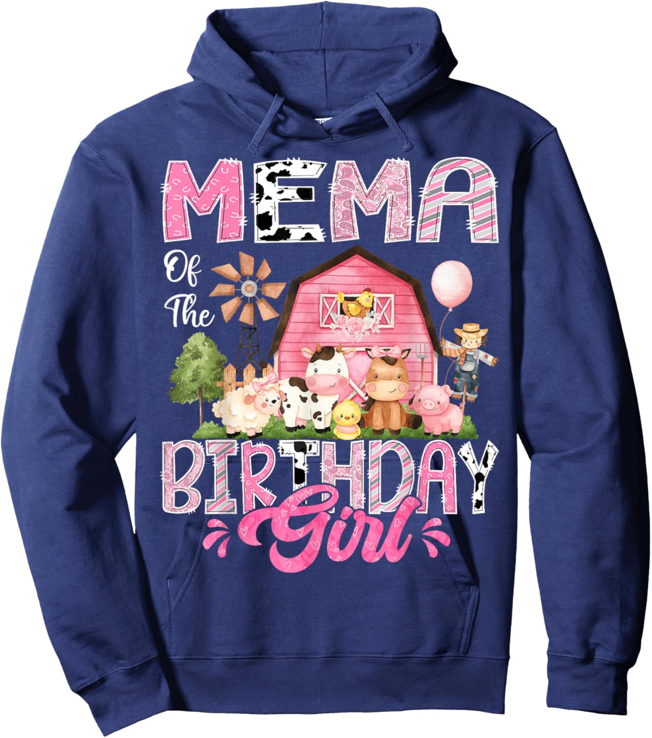 Mema Of The Birthday Girl Pink Farm Cow First Birthday Hoodie - Hoodie | Navy