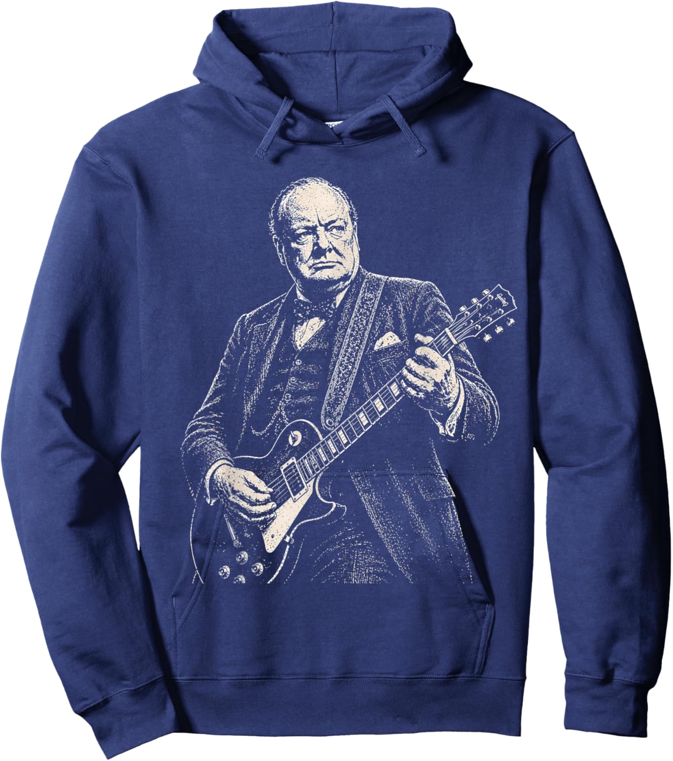 Winston Churchill Jouant de la Guitare électrique à Bascule Humour Hoodie - Hoodie | Navy