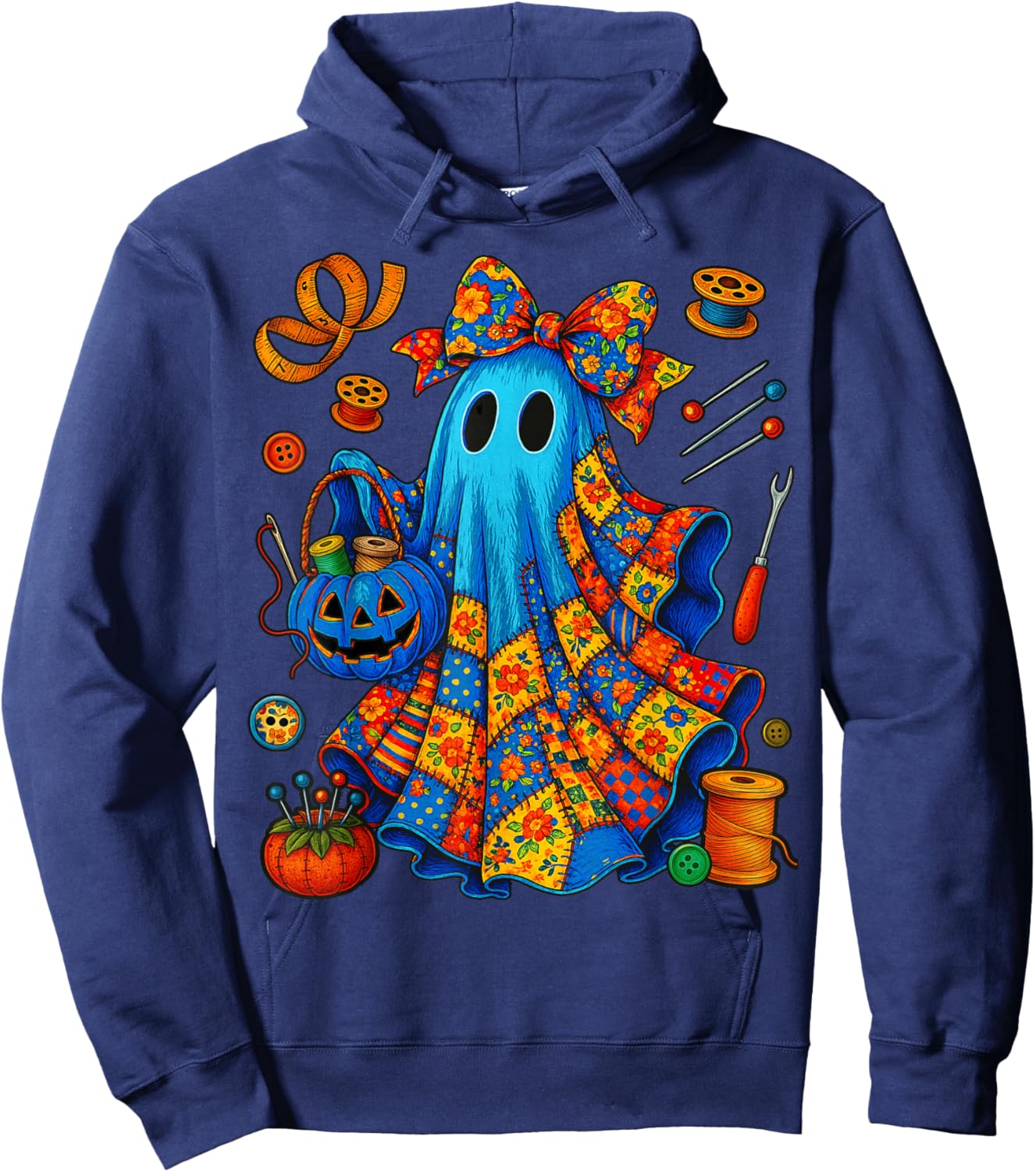 Halloween Boo Ghost Patchwork Quilter Quilting Sewing Hoodie - Hoodie | Navy