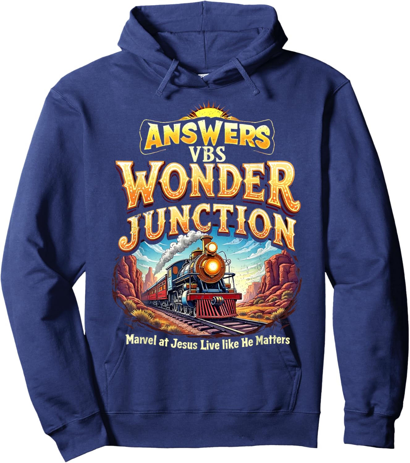 Vintage Wonder Junction VBS Train Theme Christian Apparel Hoodie - Hoodie | Navy