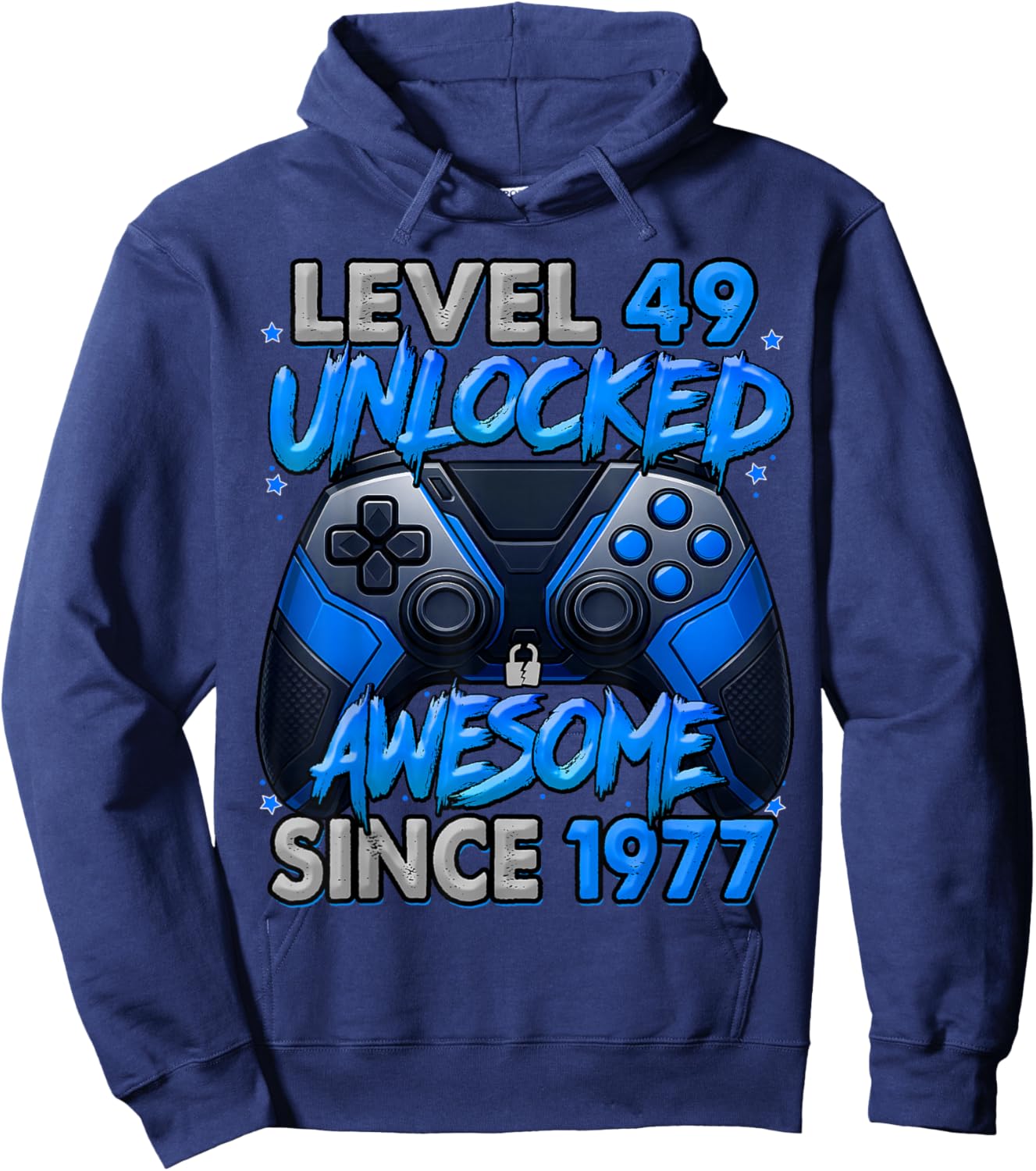 Level 49 Unlocked Awesome Since 1977 49th Birthday Gaming Hoodie - Hoodie | Navy