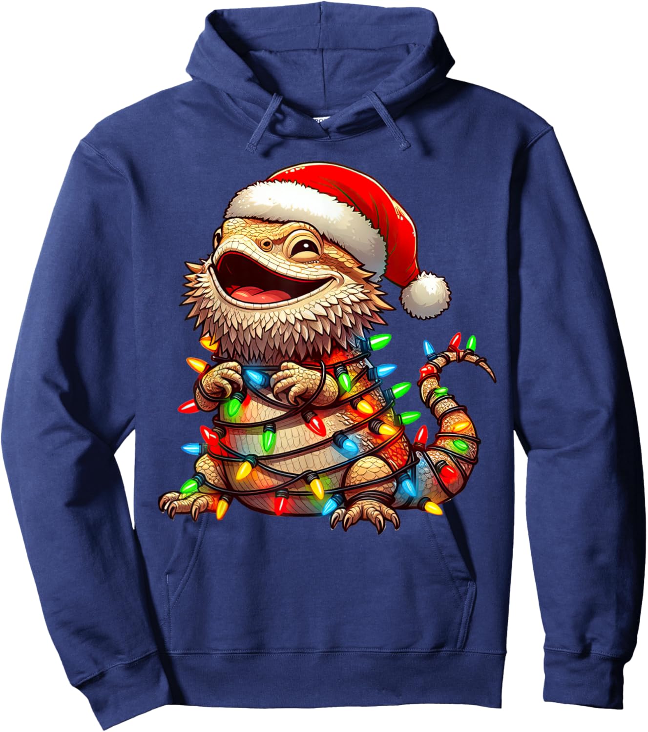 Bearded Dragon Christmas Lights Santa Hat Boys Girls Kids Hoodie - Hoodie | Navy