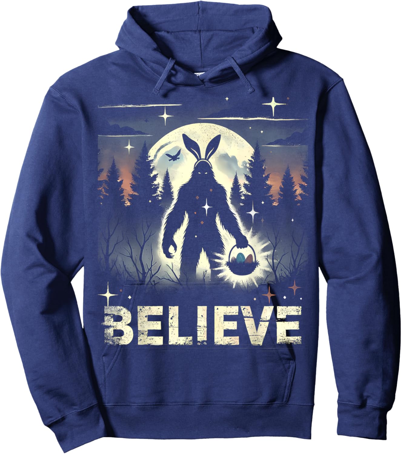 Believe Bigfoot Easter Bunny – Cryptid Sasquatch Hoodie - Hoodie | Navy