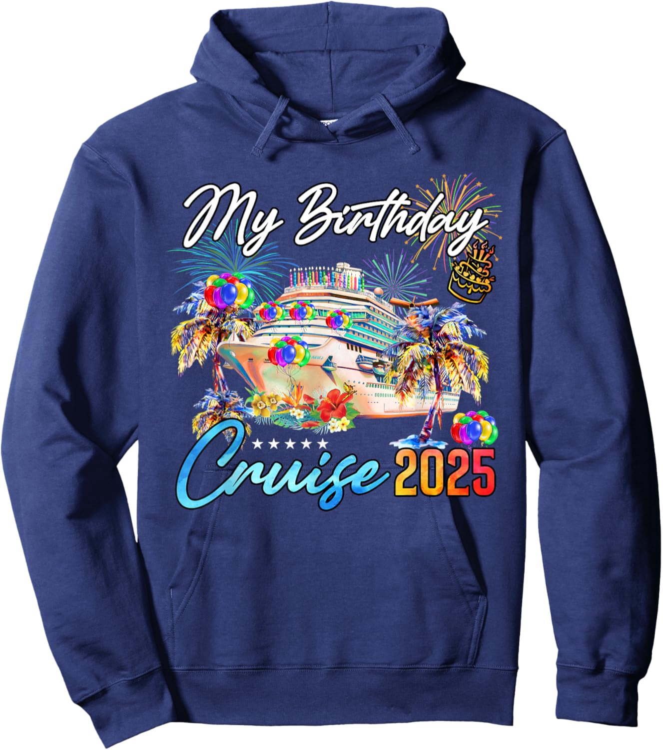 My Birthday Cruise 2025 MYN -Adult Black Small Short Sleeve Classic Fit Lightweight Hoodie - Hoodie | Navy