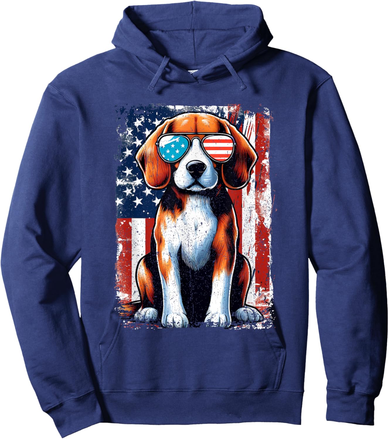 Vintage Beagle Dog American USA US Flag Pets Lovers Outfit Hoodie - Hoodie | Navy