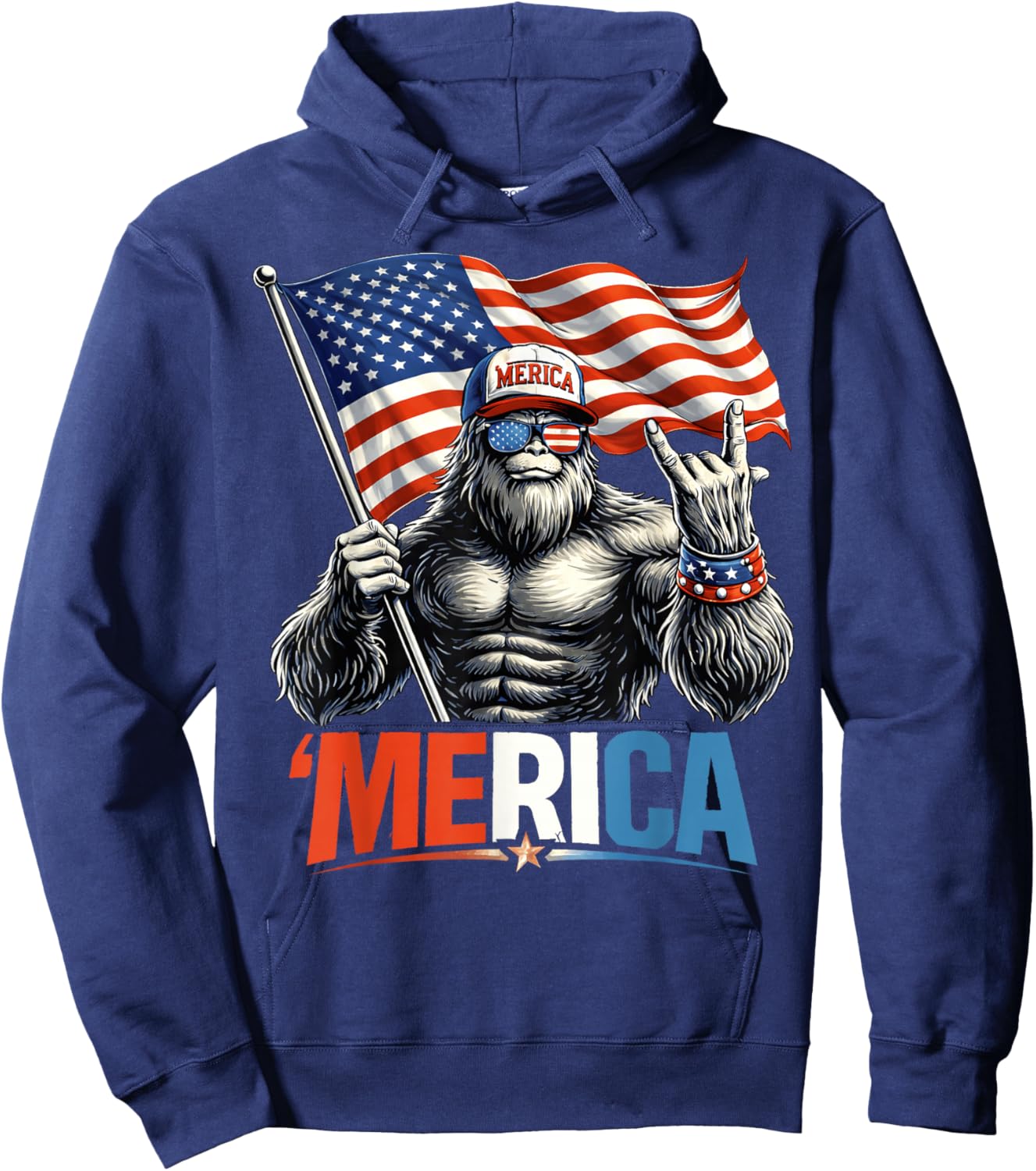 4th of July Bigfoot Merica Flag Patriotic Men Women Kid Hoodie - Hoodie | Navy