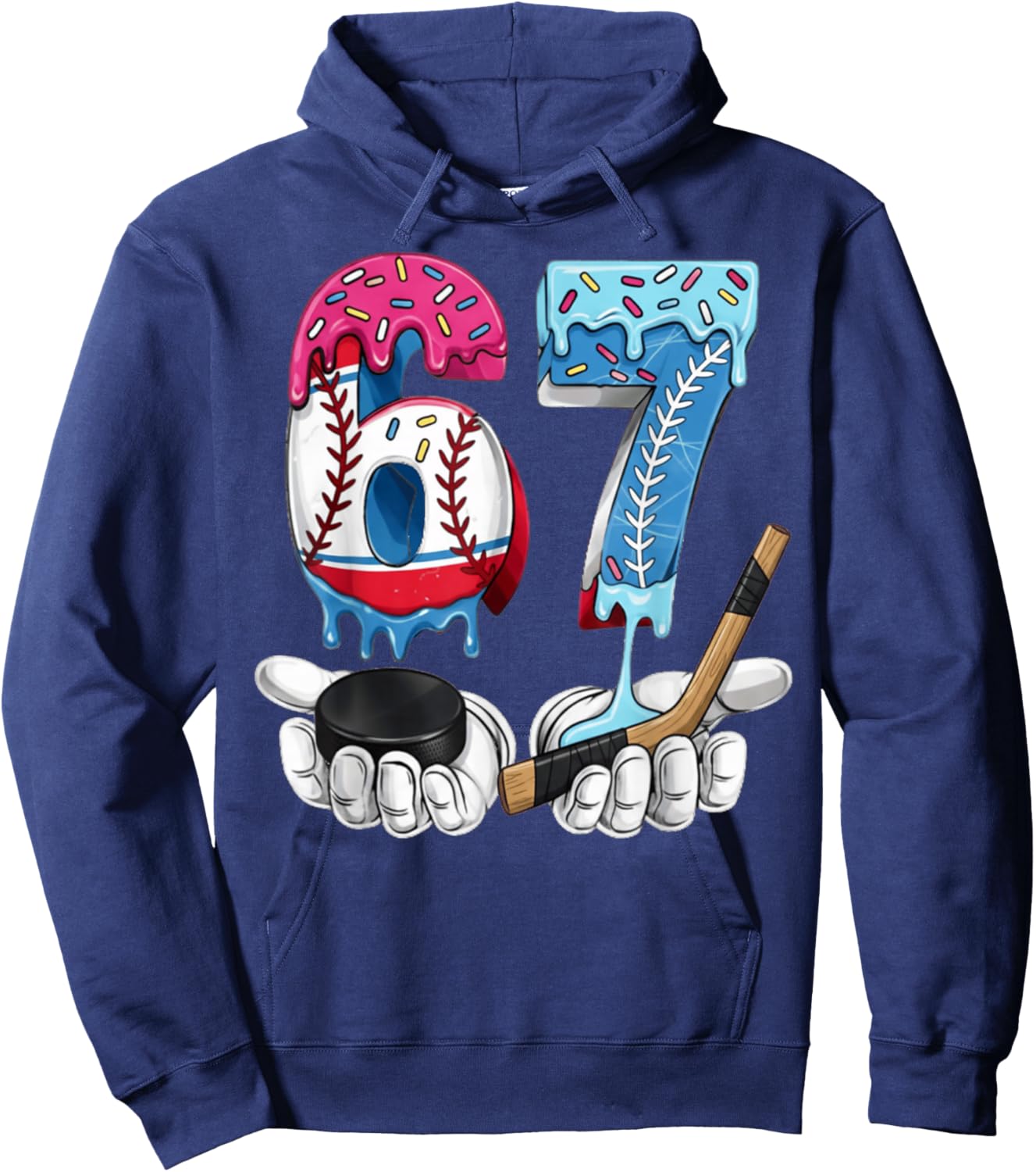 Hockey 67 Kids Ice Cream Drip Funny Six Seven Hands Meme 6 7 Hoodie - Hoodie | Navy