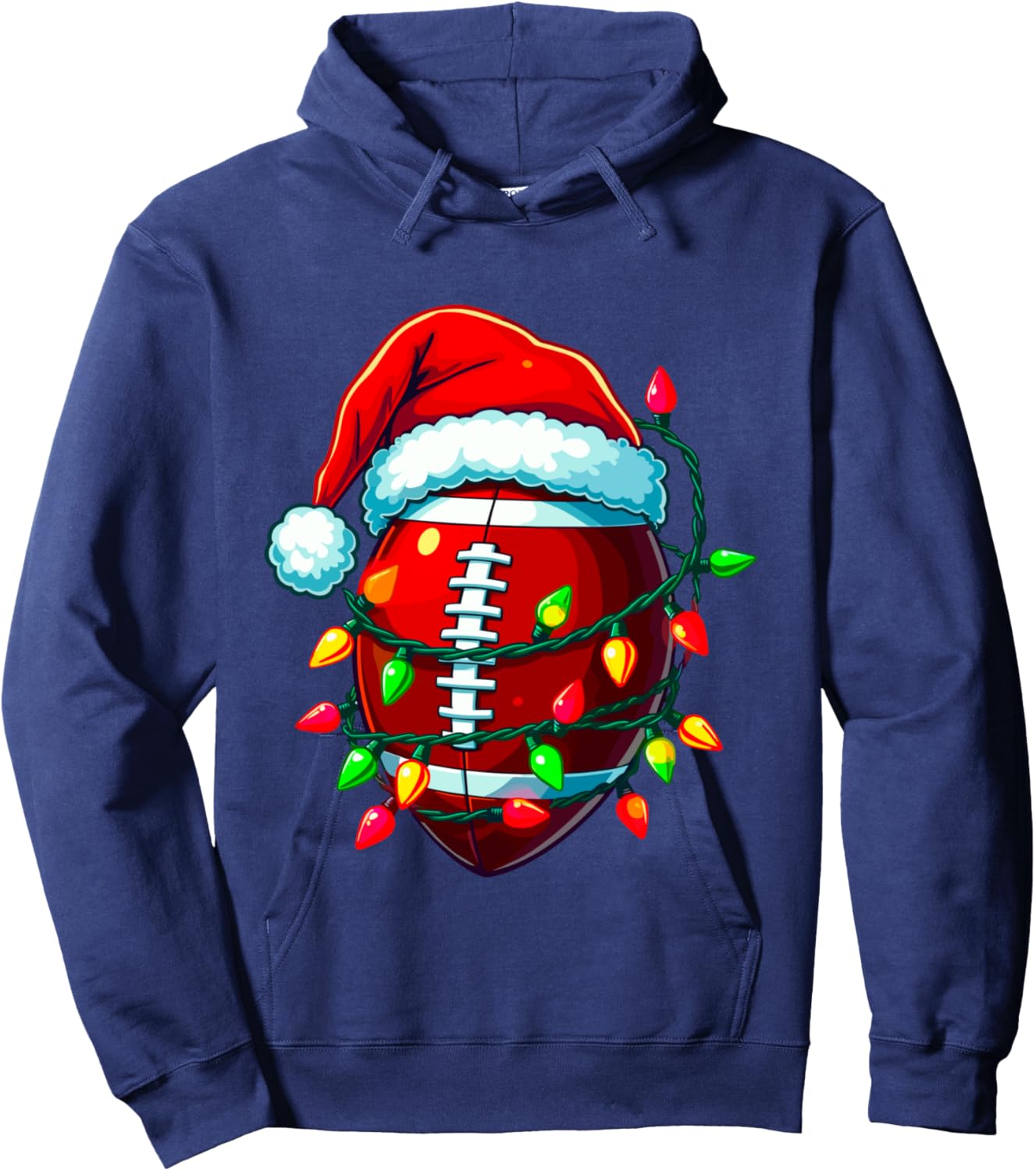 Football Christmas Pajama Family Matching Santa Hat Lights Hoodie - Hoodie | Navy