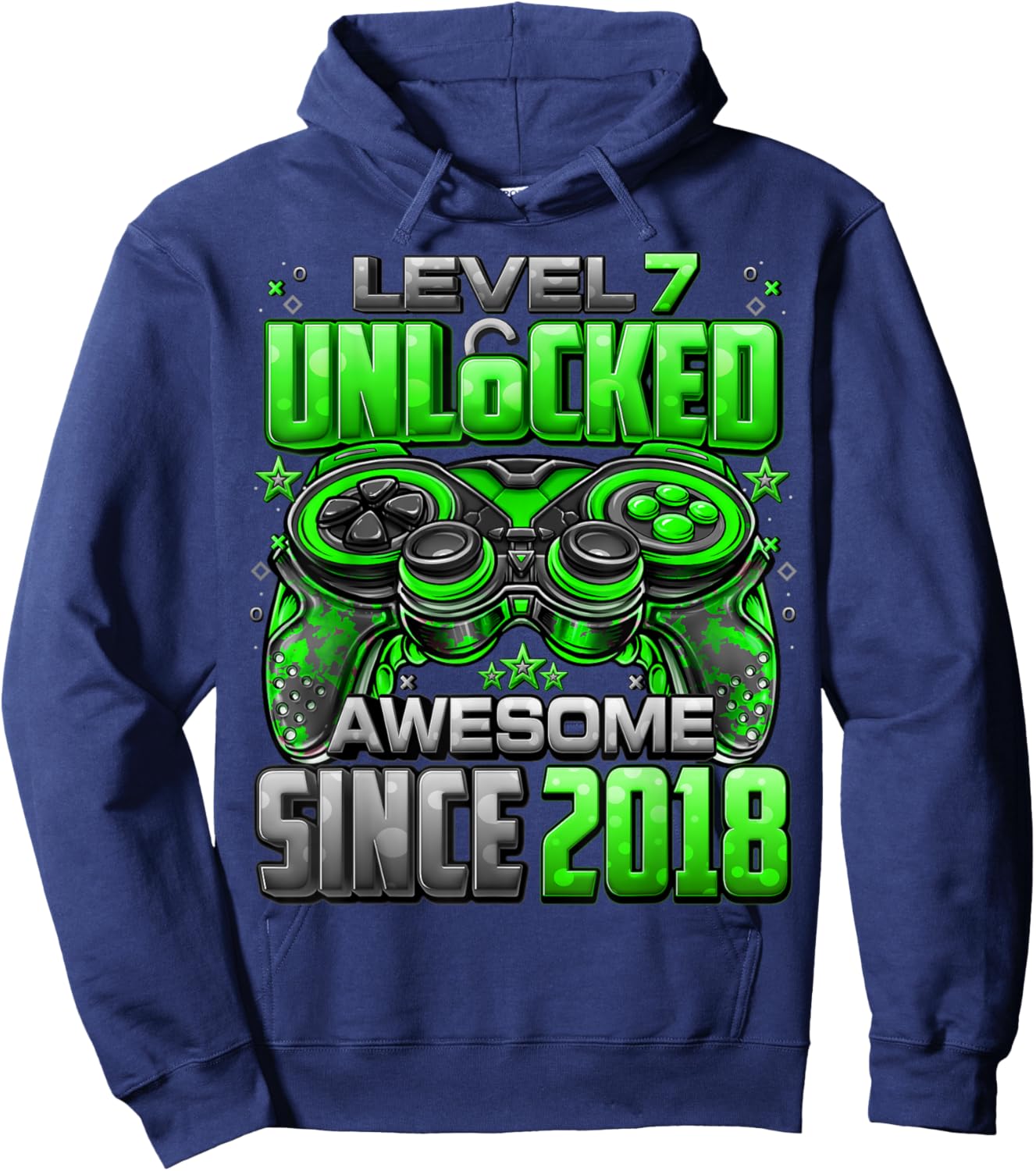 Level 7 Unlocked Awesome Since 2018 7th Birthday Gaming Hoodie - Hoodie | Navy