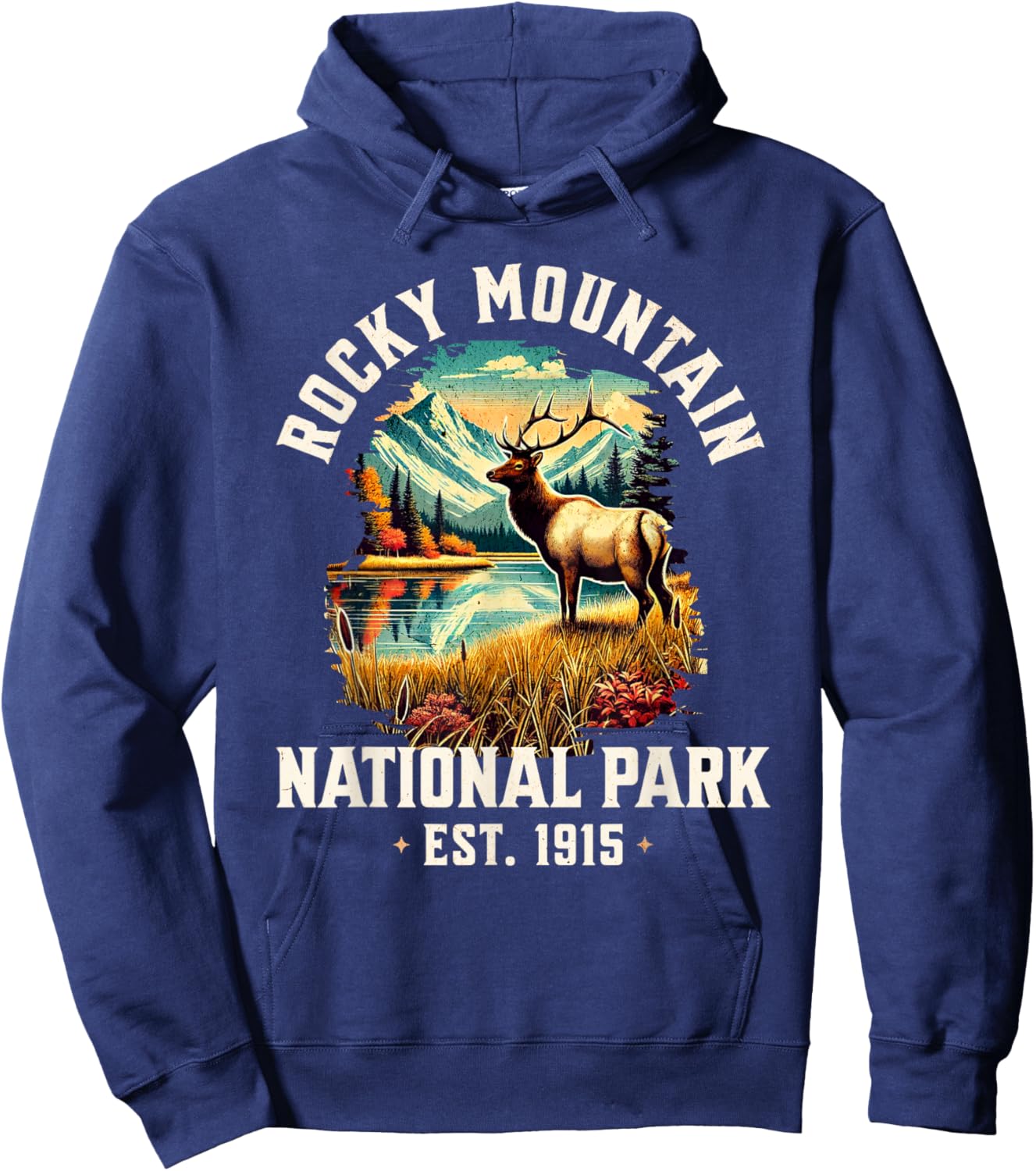 Retro Rocky Mountains National Park | Vintage USA Hoodie - Hoodie | Navy