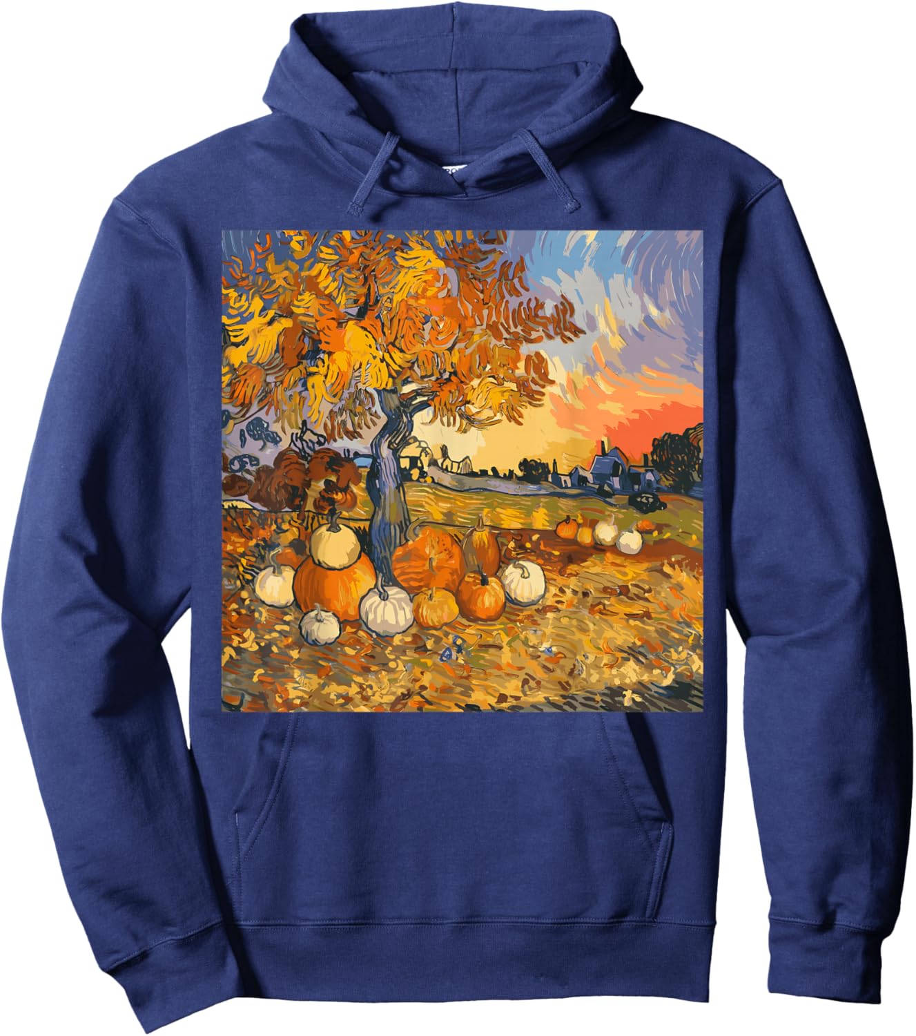 Autumn Aesthetic Fall Lovers Van Gogh Autumn Leaves Pumpkins Hoodie - Hoodie | Navy