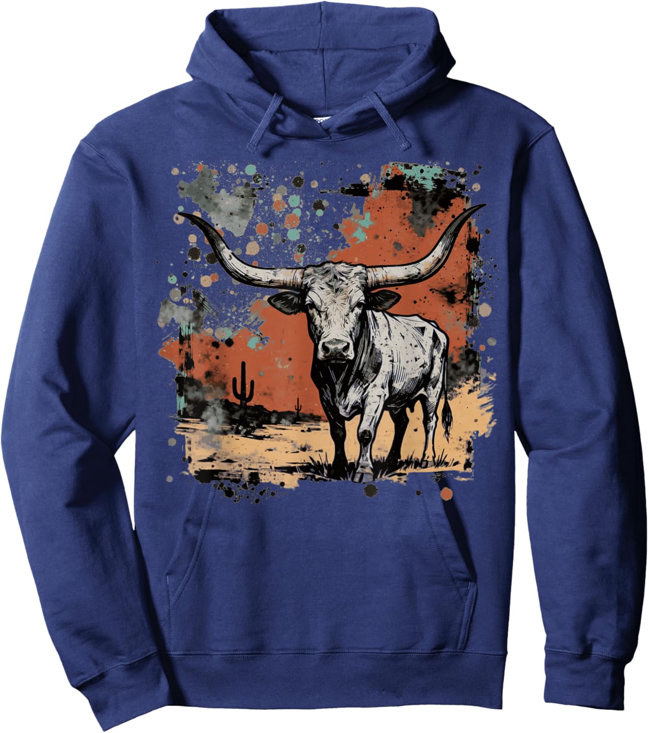 Western Longhorn Bull Longhorn Cow Cowhide Rodeo Hoodie - Hoodie | Navy