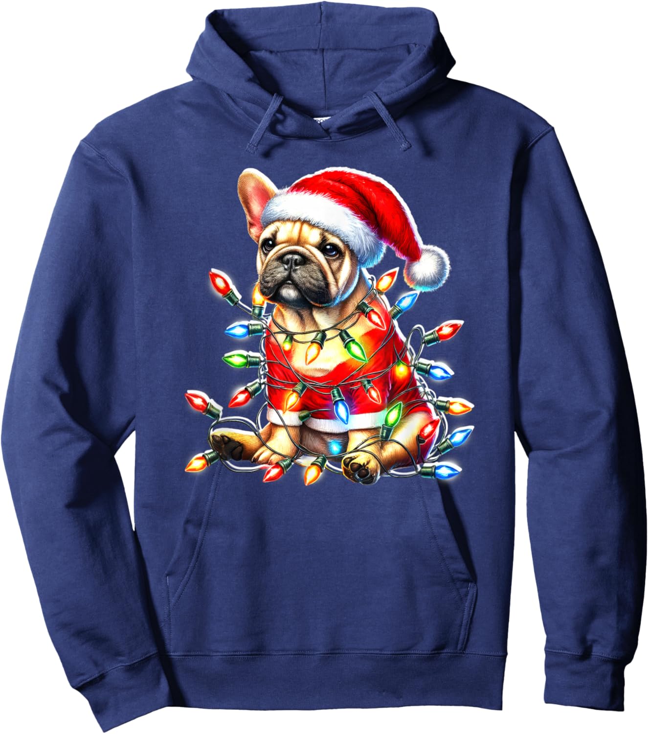 French Bulldog Puppy x Christmas Lights Hoodie - Hoodie | Navy