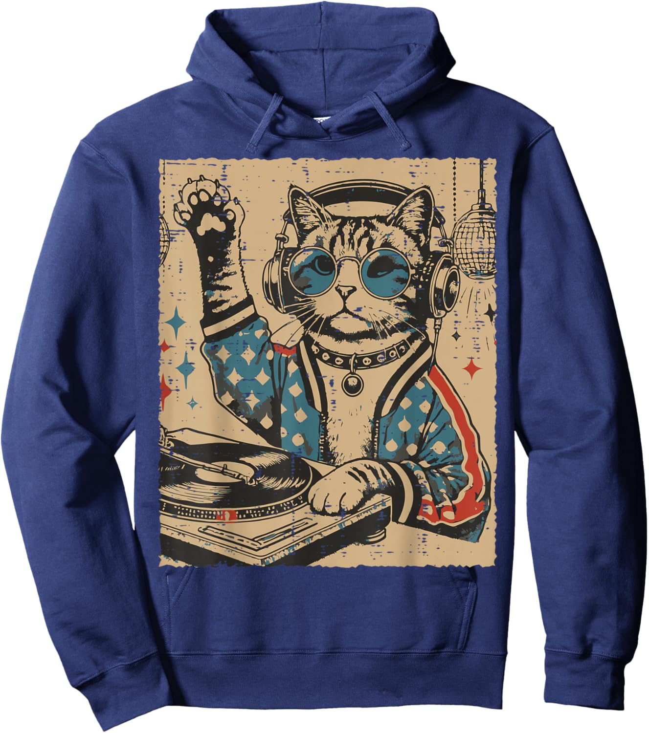 Cat Dj Turntable Vintage Kitten Disco Music Men Women Kids Hoodie - Hoodie | Navy