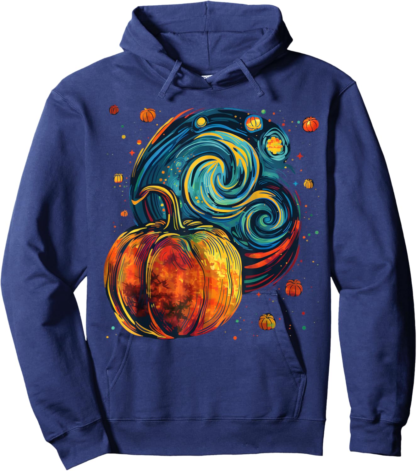 Cute Pumpkin Halloween Thanksgiving Starry Night Van Gogh Hoodie - Hoodie | Navy