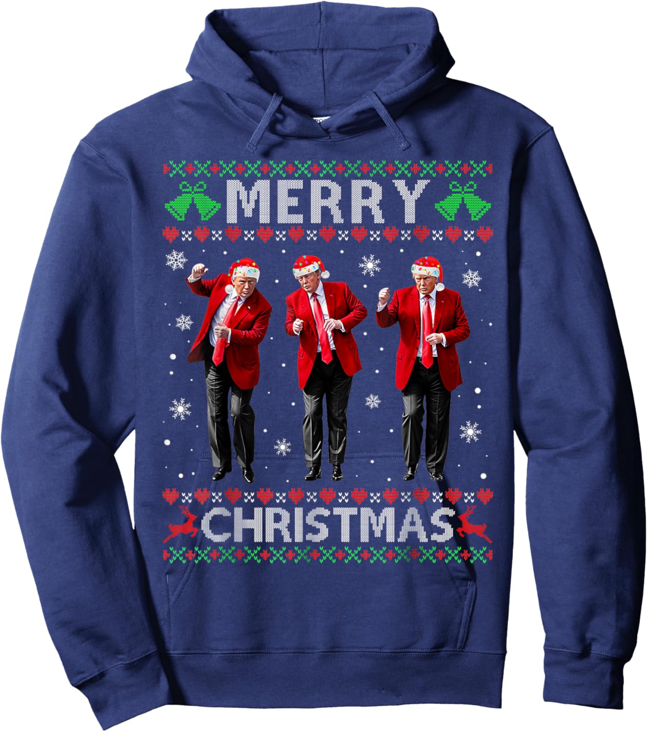 Funny Trump Dance Merry Christmas Ugly Xmas Sweater Pajamas Hoodie - Hoodie | Navy