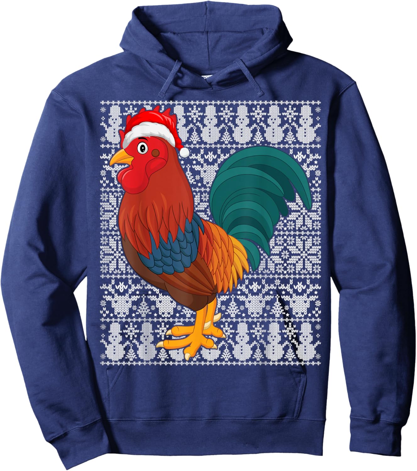 Rooster Bird Wearing Santa Hat Men Women Kids Ugly Christmas Hoodie - Hoodie | Navy