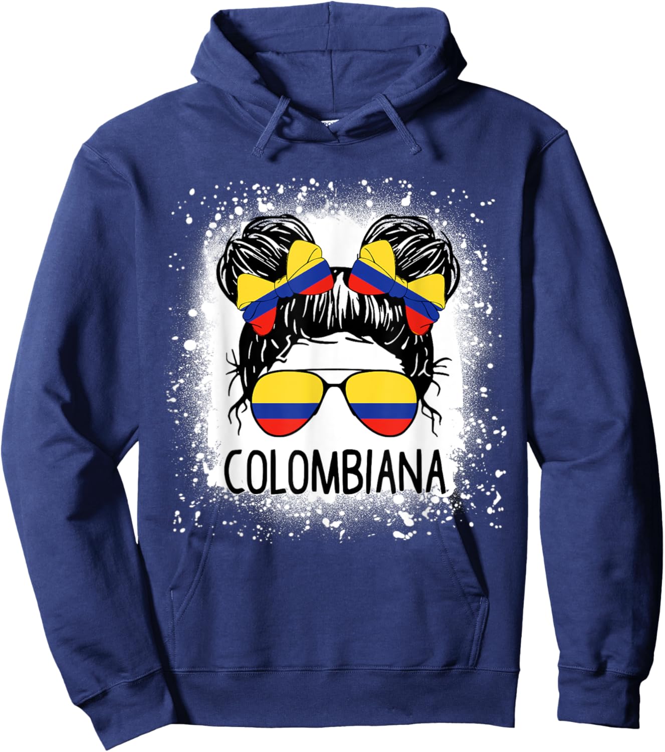 Colombian Girl Messy Bun Patriotic Colombia Pride Women Hoodie - Hoodie | Navy