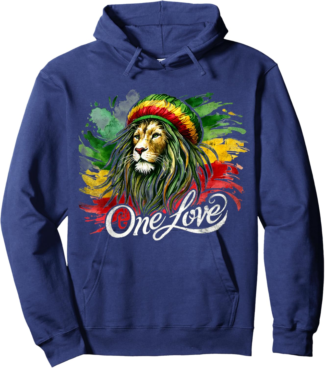 Lion of Judah One Reggae Love Heart Jamaica Rock Roots Hoodie - Hoodie | Navy