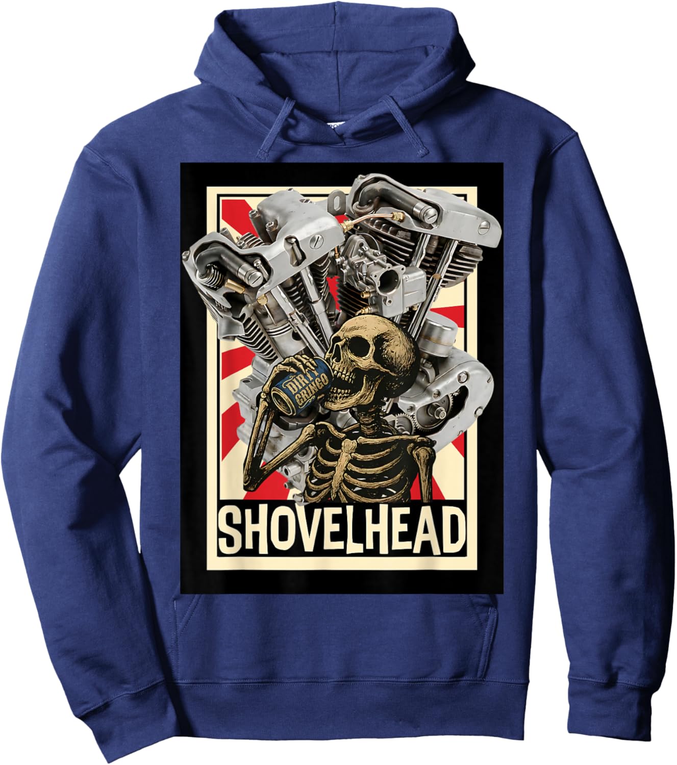 Vintage Shovelhead Motorcycle Engine Skeleton Biker Chopper Hoodie - Hoodie | Navy