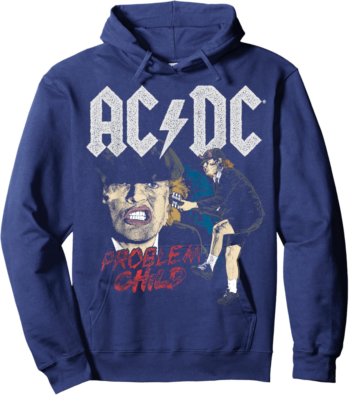 Official AC/DC Problem Child Distressed Artwork ACDC Rock Hoodie - Hoodie | Navy