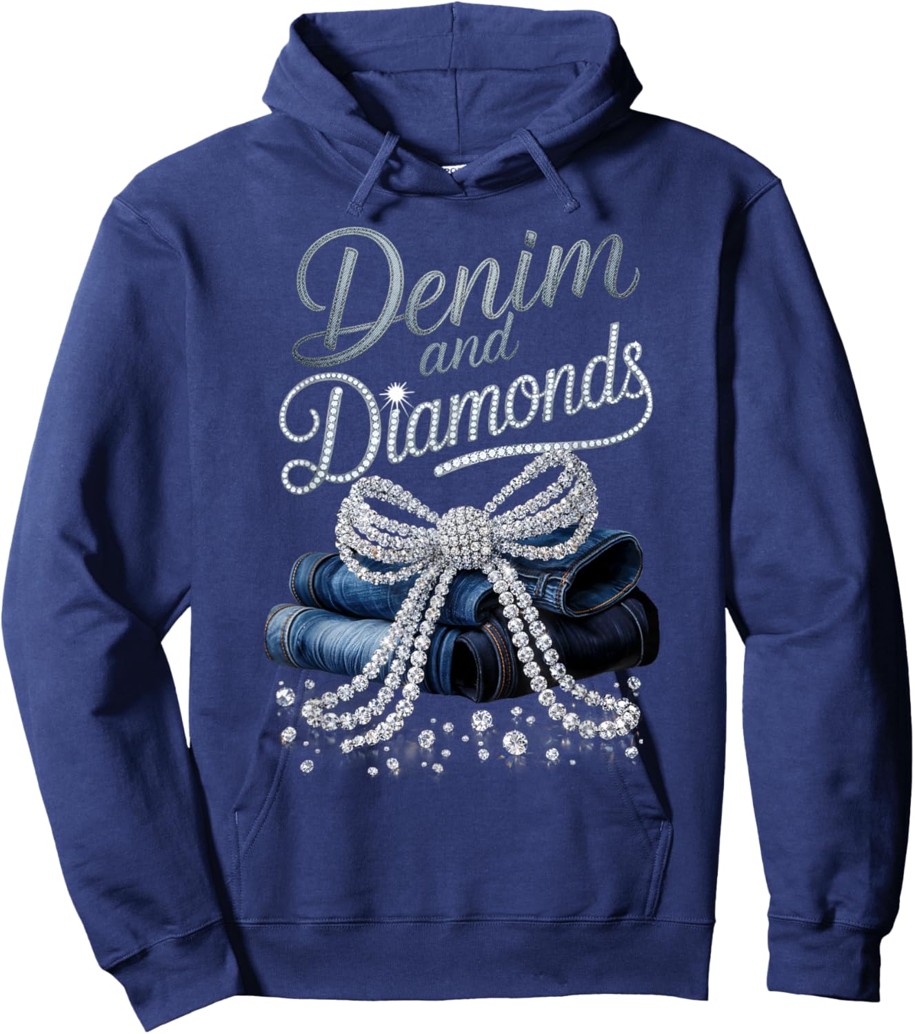 Denim and Diamonds Bow Western Cowgirl Ladies Girls Women Hoodie - Hoodie | Navy