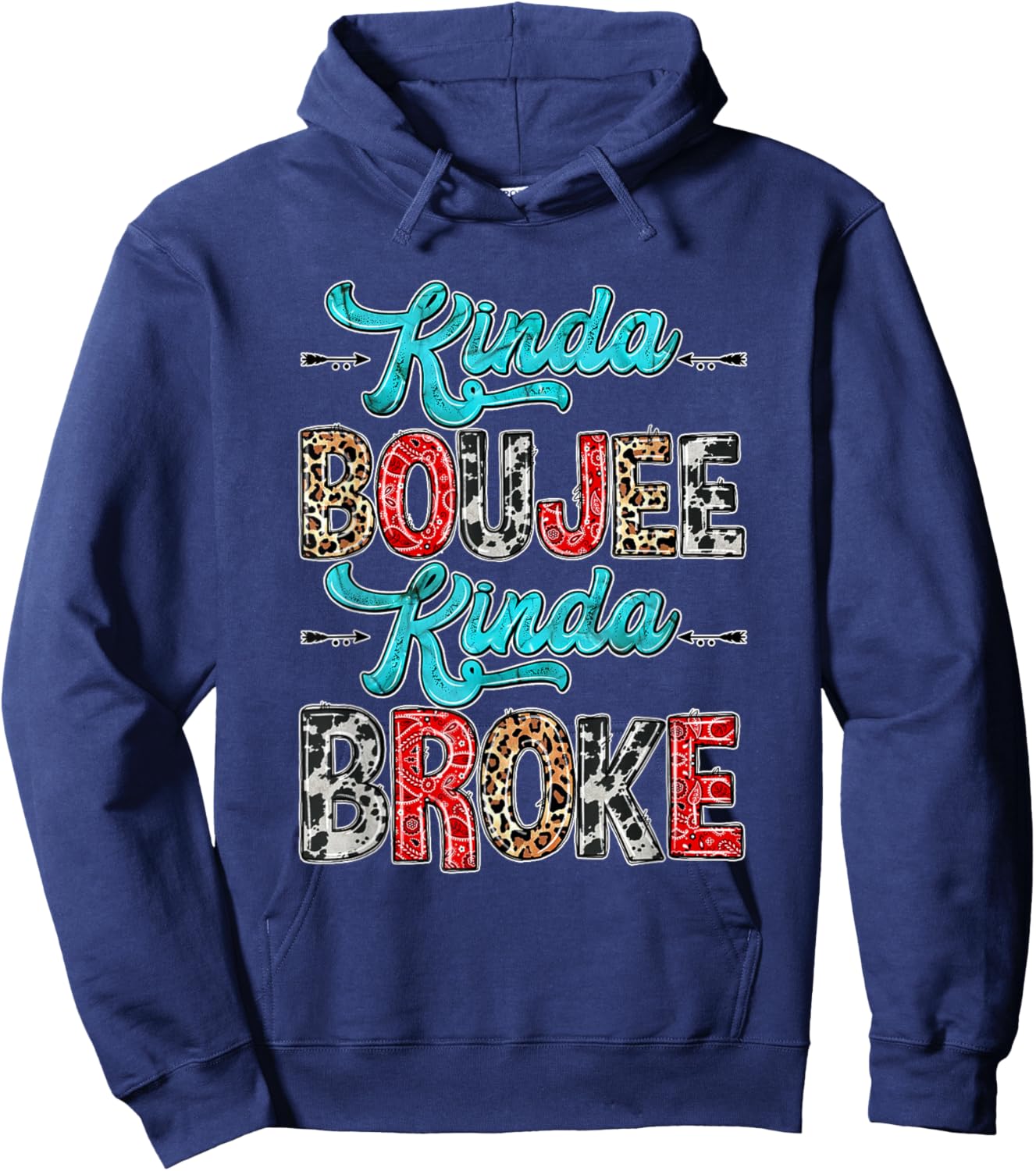 Leopard Kinda Boujee Kinda Broke Sunflowers Western Boujee Hoodie - Hoodie | Navy