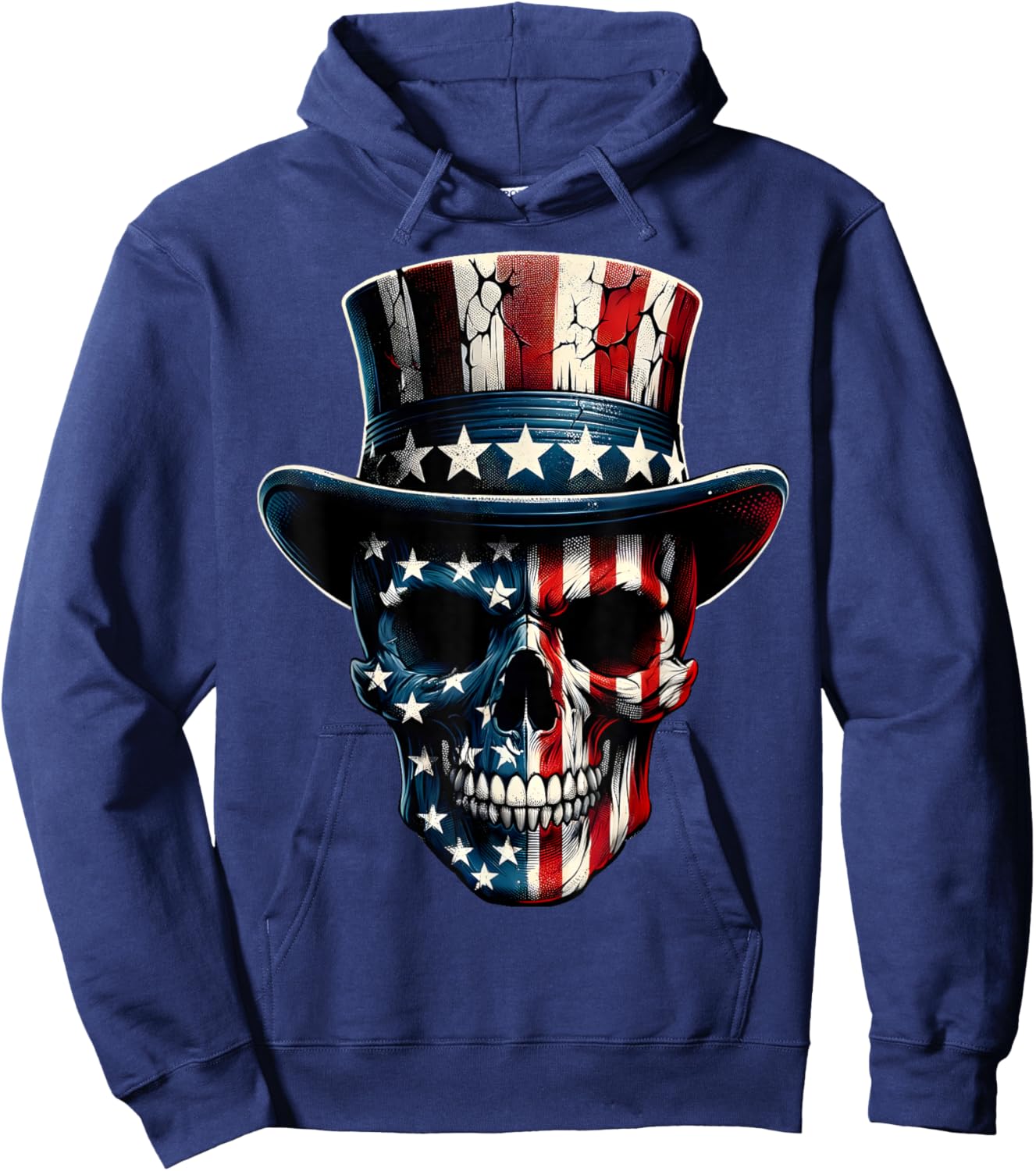 4th of July Shirt American Flag Skull Skeleton Men Hoodie - Hoodie | Navy