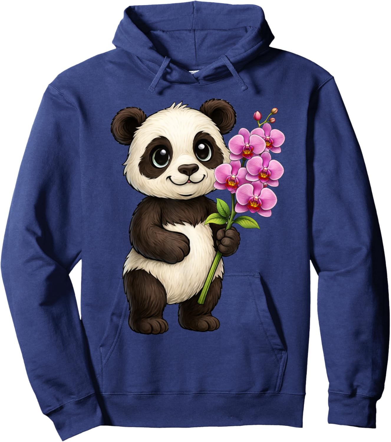 Cute Panda Bear Holding Orchid Flower Hoodie - Hoodie | Navy
