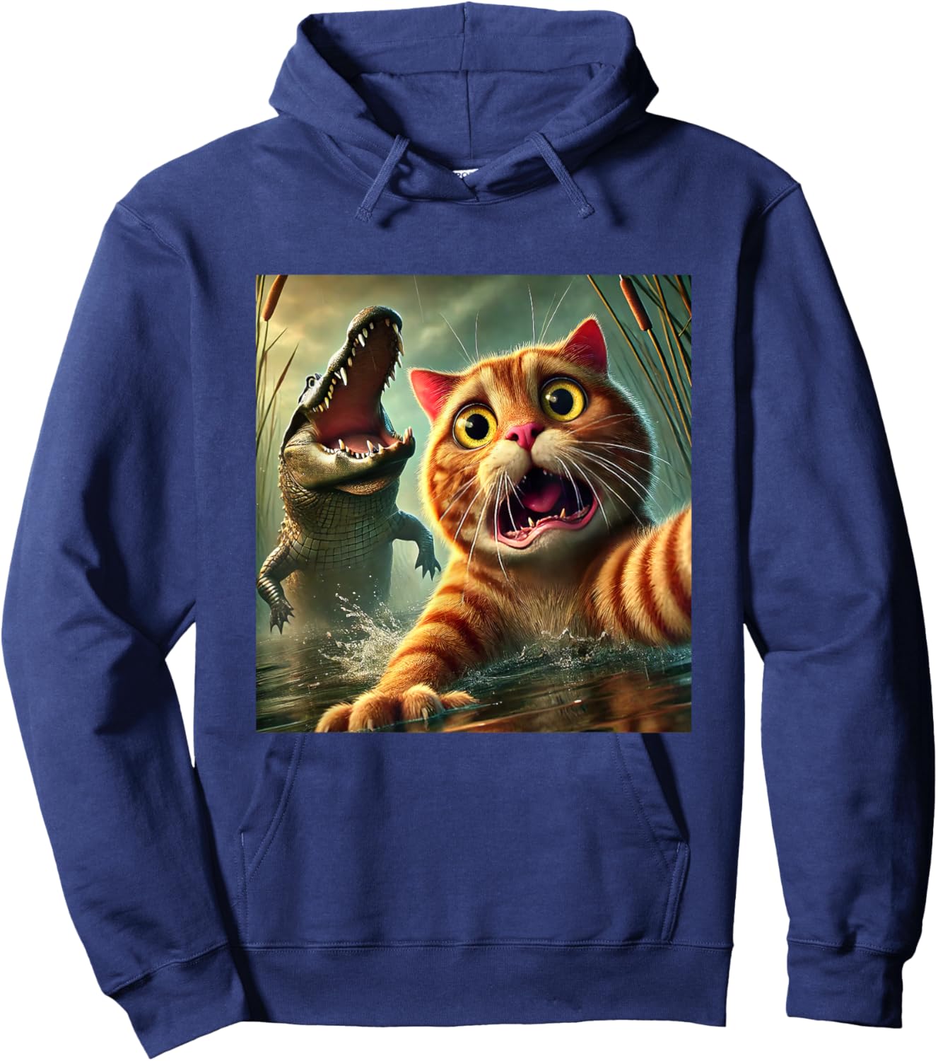 Cat Selfie With Alligator Funny Cat And Alligator Hoodie - Hoodie | Navy